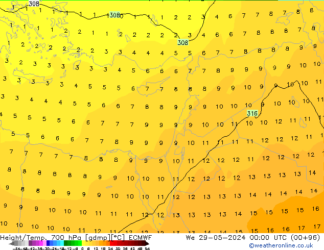 Height/Temp. 700 hPa ECMWF We 29.05.2024 00 UTC