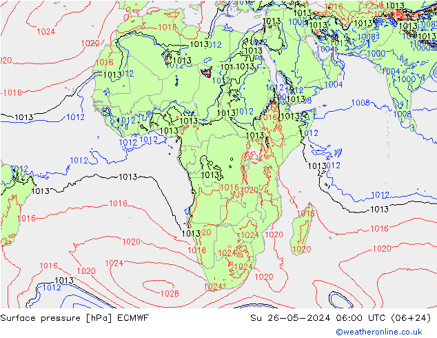 Luchtdruk (Grond) ECMWF zo 26.05.2024 06 UTC