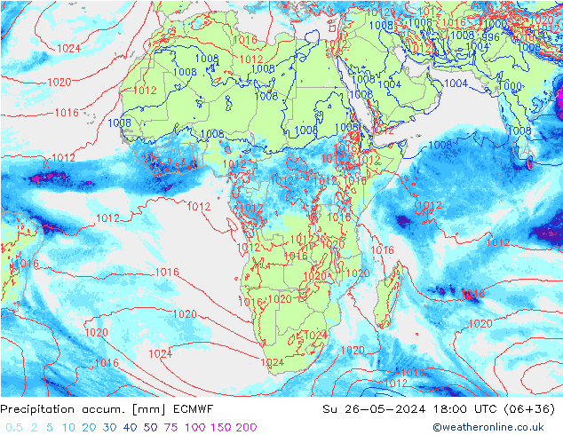 Precipitation accum. ECMWF Dom 26.05.2024 18 UTC