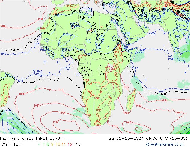 High wind areas ECMWF Sáb 25.05.2024 06 UTC