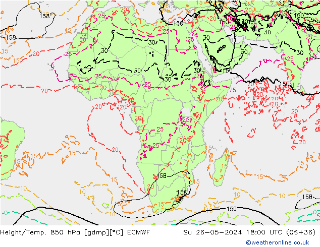 Height/Temp. 850 hPa ECMWF Dom 26.05.2024 18 UTC