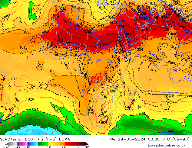 SLP/Temp. 850 hPa ECMWF mié 29.05.2024 00 UTC