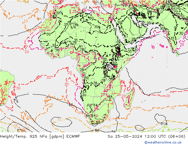 Height/Temp. 925 hPa ECMWF Sáb 25.05.2024 12 UTC