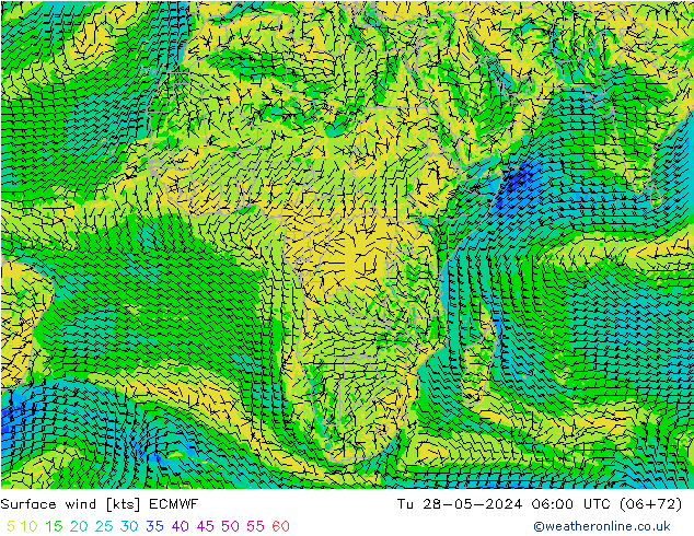 Viento 10 m ECMWF mar 28.05.2024 06 UTC