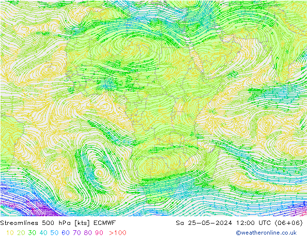 Linea di flusso 500 hPa ECMWF sab 25.05.2024 12 UTC