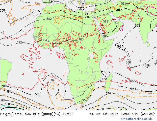 Z500/Rain (+SLP)/Z850 ECMWF nie. 26.05.2024 12 UTC