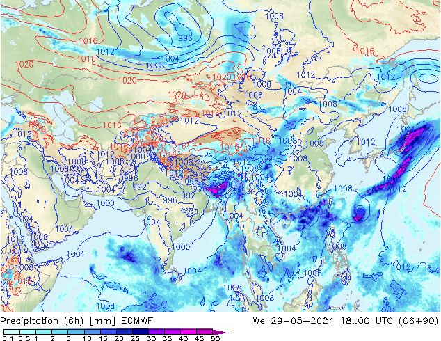 Precipitation (6h) ECMWF St 29.05.2024 00 UTC