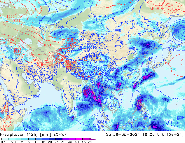 Precipitazione (12h) ECMWF dom 26.05.2024 06 UTC