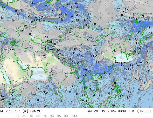 RH 850 hPa ECMWF mer 29.05.2024 00 UTC