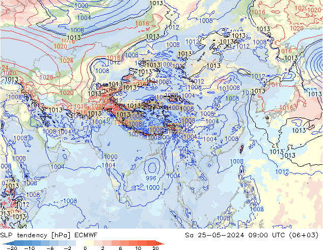 Druktendens (+/-) ECMWF za 25.05.2024 09 UTC