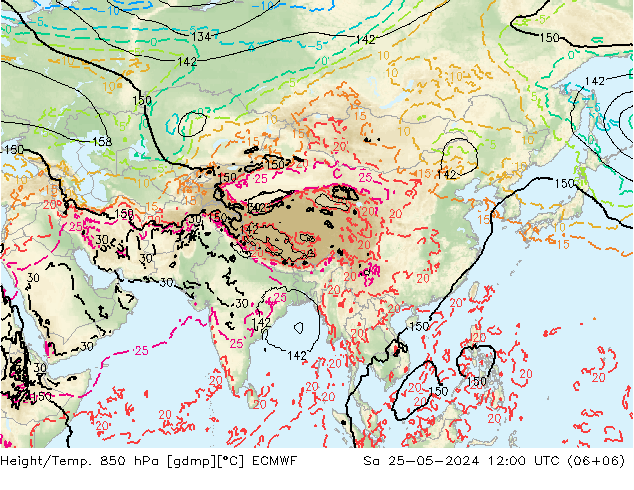 Z500/Rain (+SLP)/Z850 ECMWF Sa 25.05.2024 12 UTC