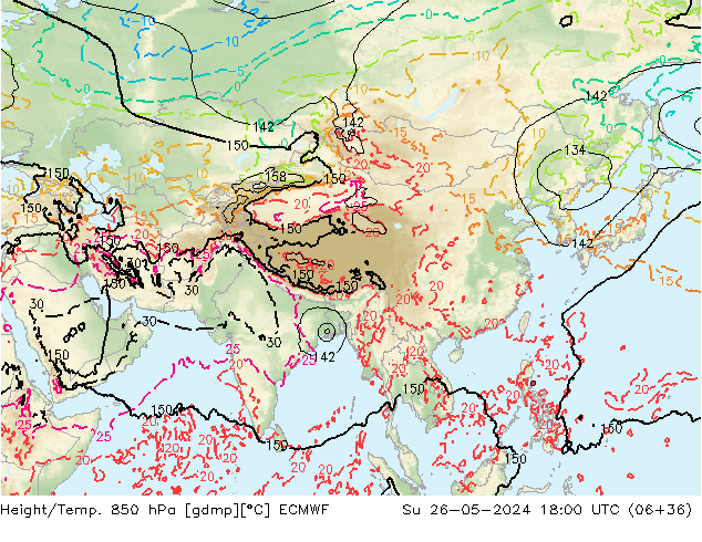 Z500/Rain (+SLP)/Z850 ECMWF Dom 26.05.2024 18 UTC