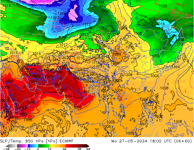 SLP/Temp. 850 hPa ECMWF pon. 27.05.2024 18 UTC