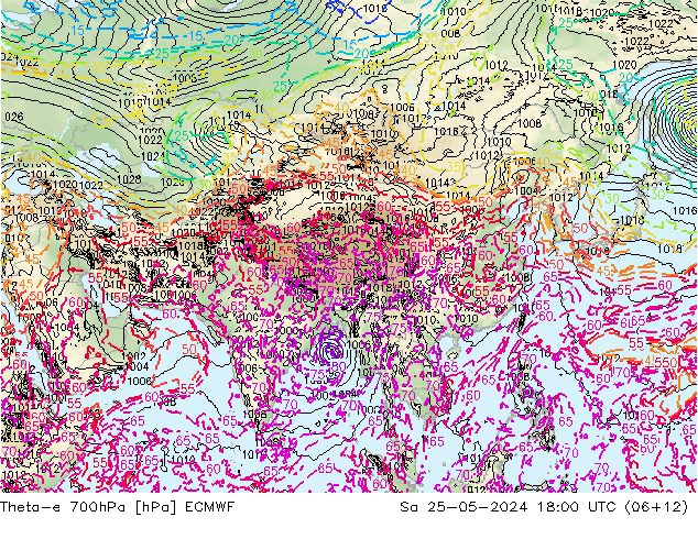 Theta-e 700hPa ECMWF sáb 25.05.2024 18 UTC