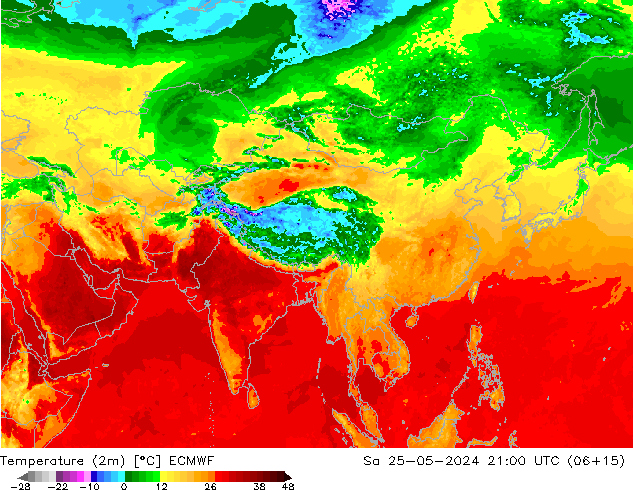 Temperatura (2m) ECMWF Sáb 25.05.2024 21 UTC