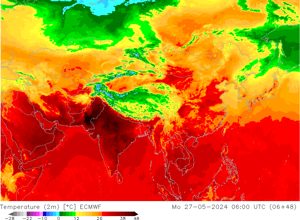 Temperatura (2m) ECMWF Seg 27.05.2024 06 UTC