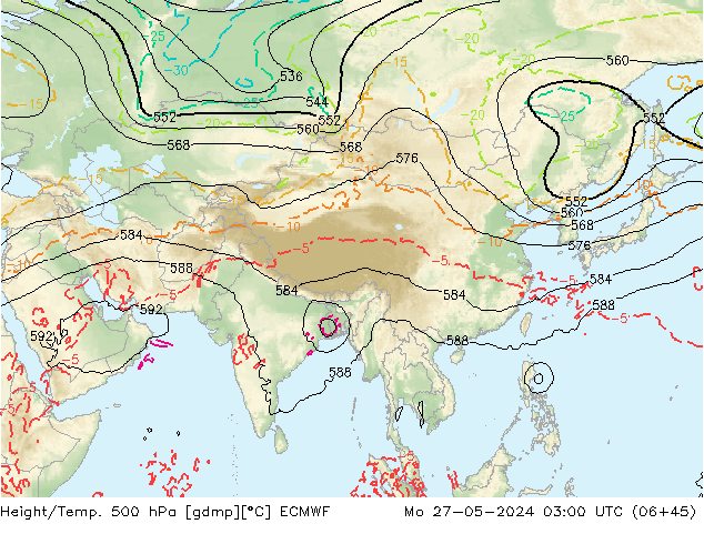 Height/Temp. 500 hPa ECMWF Mo 27.05.2024 03 UTC