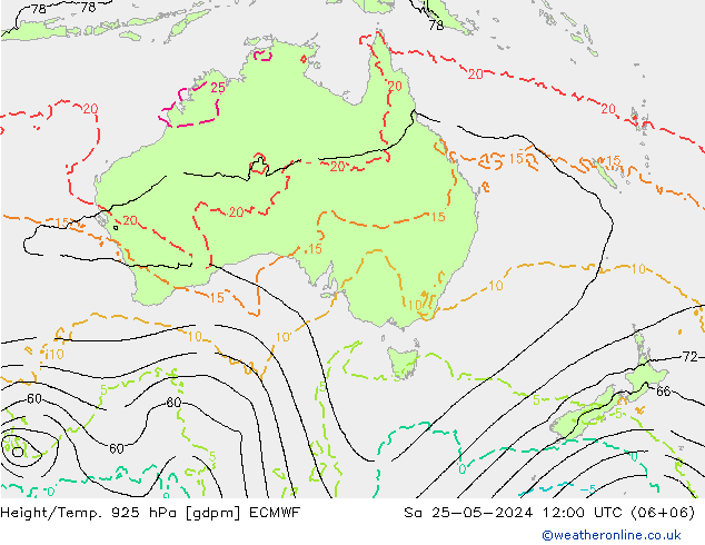 Height/Temp. 925 hPa ECMWF Sa 25.05.2024 12 UTC