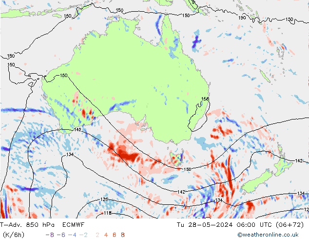 T-Adv. 850 hPa ECMWF Út 28.05.2024 06 UTC