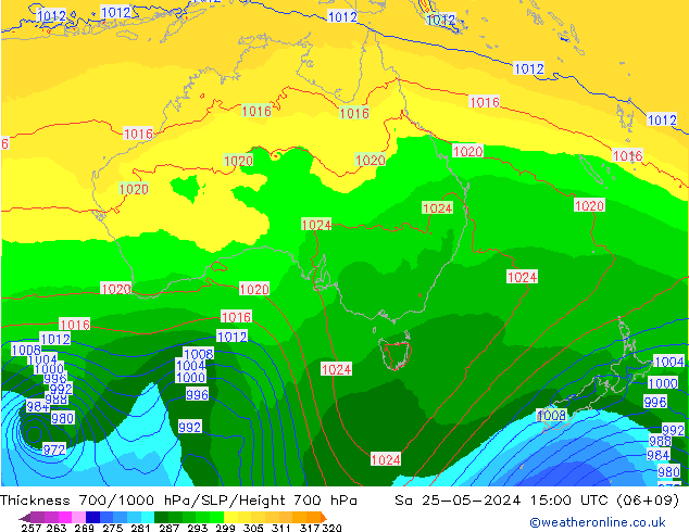 Thck 700-1000 hPa ECMWF sab 25.05.2024 15 UTC