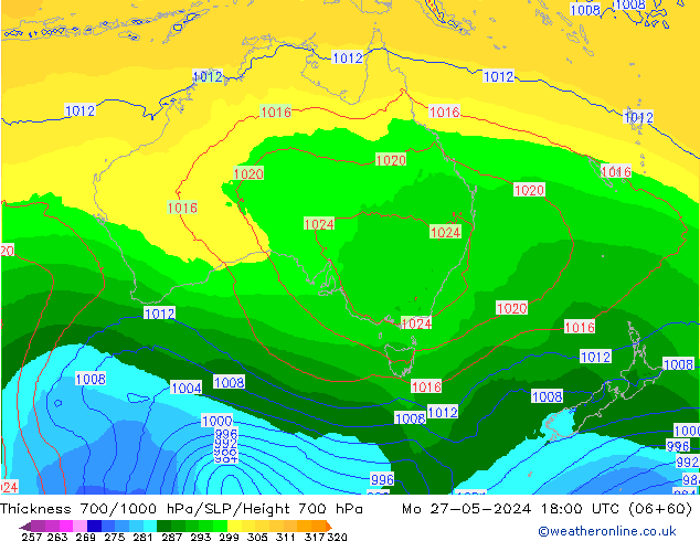 Thck 700-1000 hPa ECMWF Mo 27.05.2024 18 UTC