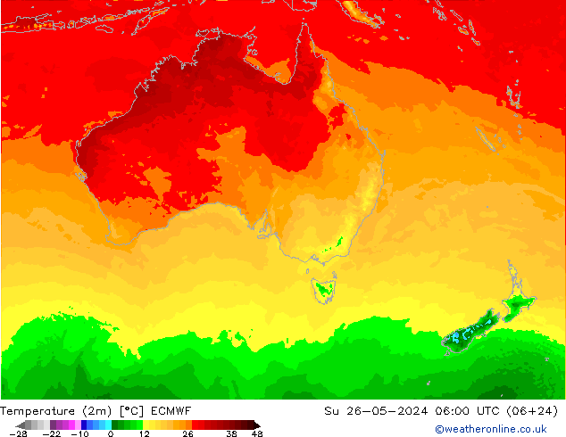 mapa temperatury (2m) ECMWF nie. 26.05.2024 06 UTC