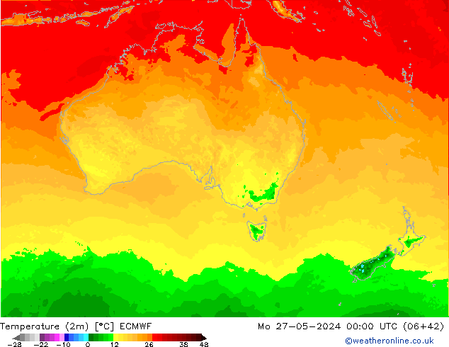 Temperature (2m) ECMWF Mo 27.05.2024 00 UTC