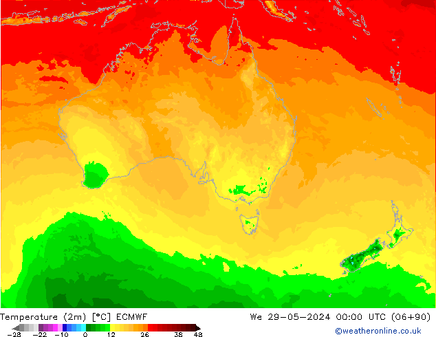 Temperatura (2m) ECMWF mié 29.05.2024 00 UTC