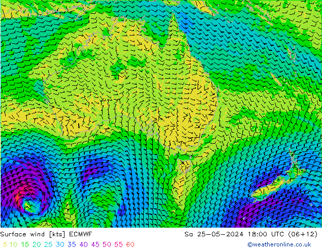 Vento 10 m ECMWF Sáb 25.05.2024 18 UTC