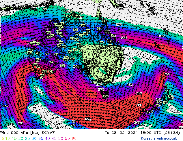 Viento 500 hPa ECMWF mar 28.05.2024 18 UTC