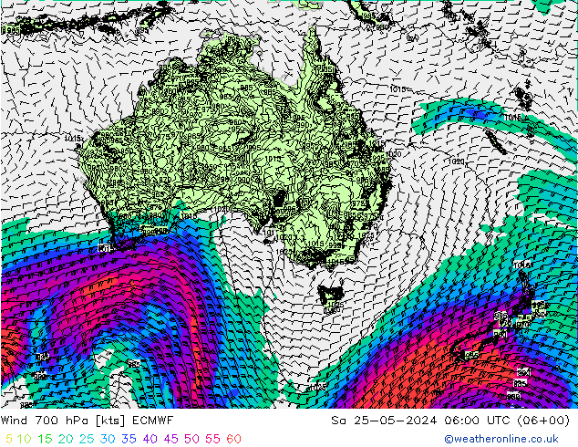 Wind 700 hPa ECMWF Sa 25.05.2024 06 UTC