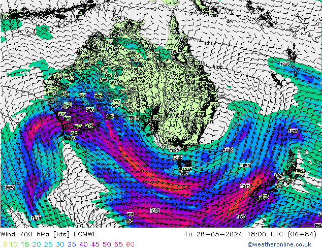 Vento 700 hPa ECMWF mar 28.05.2024 18 UTC