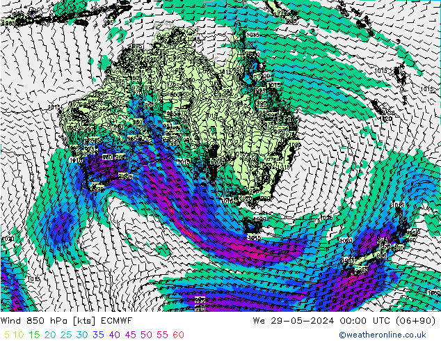 Wind 850 hPa ECMWF wo 29.05.2024 00 UTC