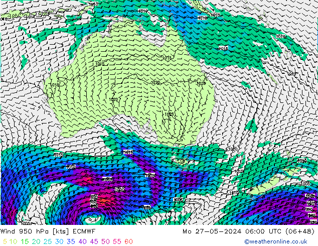 Vento 950 hPa ECMWF Seg 27.05.2024 06 UTC