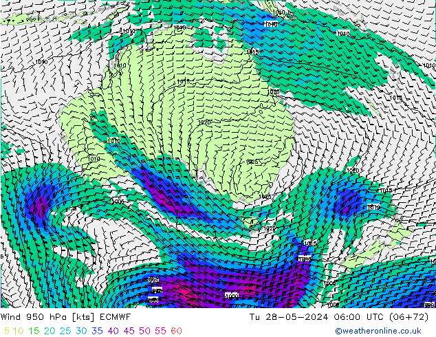 Wind 950 hPa ECMWF Tu 28.05.2024 06 UTC