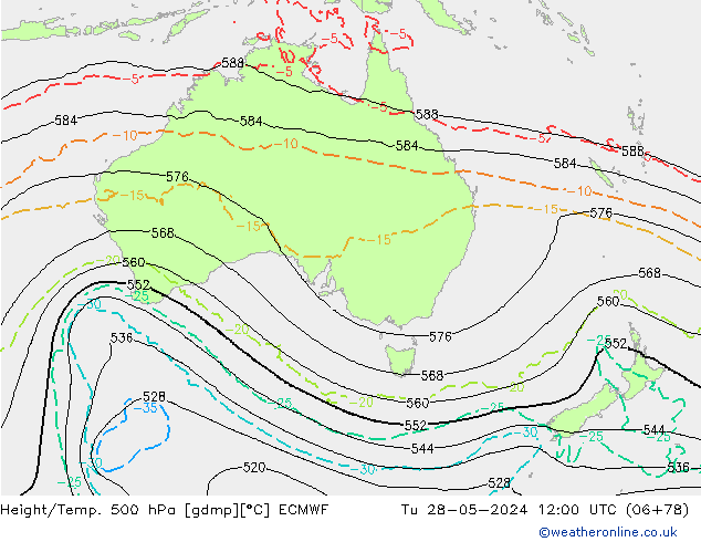 Z500/Rain (+SLP)/Z850 ECMWF Tu 28.05.2024 12 UTC