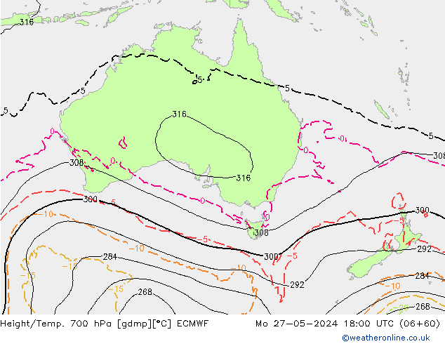 Height/Temp. 700 hPa ECMWF lun 27.05.2024 18 UTC