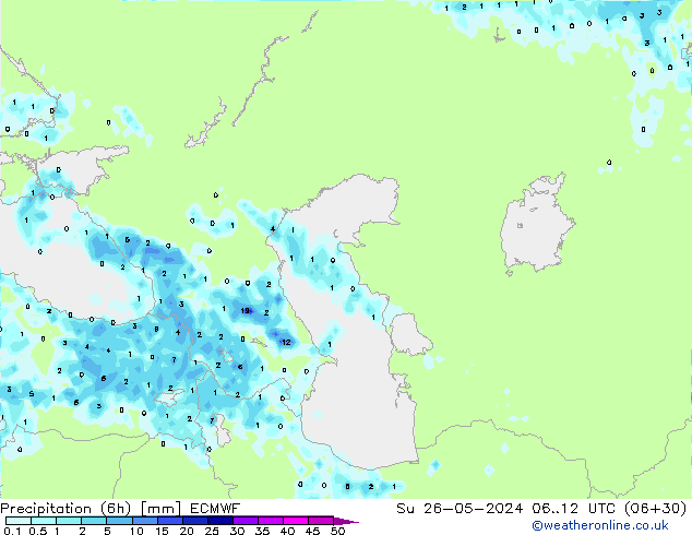 Precipitación (6h) ECMWF dom 26.05.2024 12 UTC