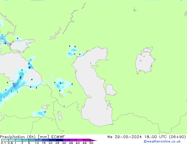 Totale neerslag (6h) ECMWF wo 29.05.2024 00 UTC