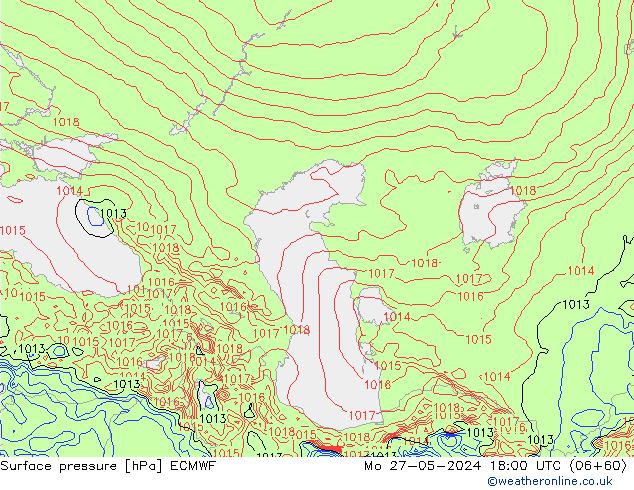 Atmosférický tlak ECMWF Po 27.05.2024 18 UTC