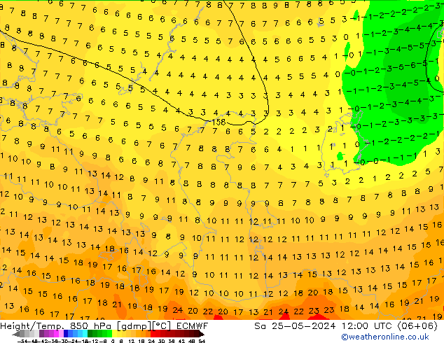 Z500/Rain (+SLP)/Z850 ECMWF so. 25.05.2024 12 UTC