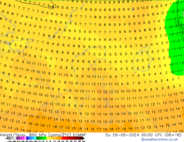 Height/Temp. 850 hPa ECMWF Su 26.05.2024 00 UTC