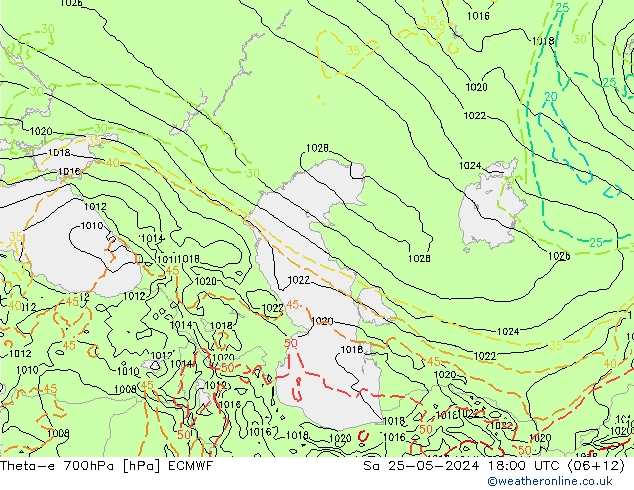 Theta-e 700hPa ECMWF sáb 25.05.2024 18 UTC