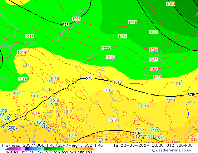 Dikte 500-1000hPa ECMWF di 28.05.2024 00 UTC