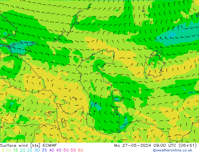 ветер 10 m ECMWF пн 27.05.2024 09 UTC