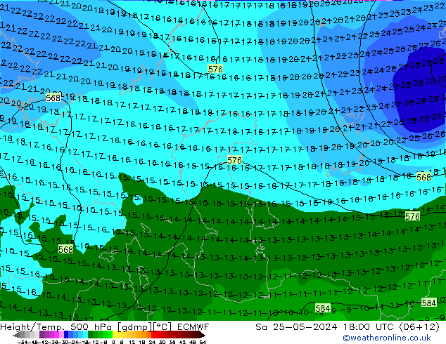 Geop./Temp. 500 hPa ECMWF sáb 25.05.2024 18 UTC