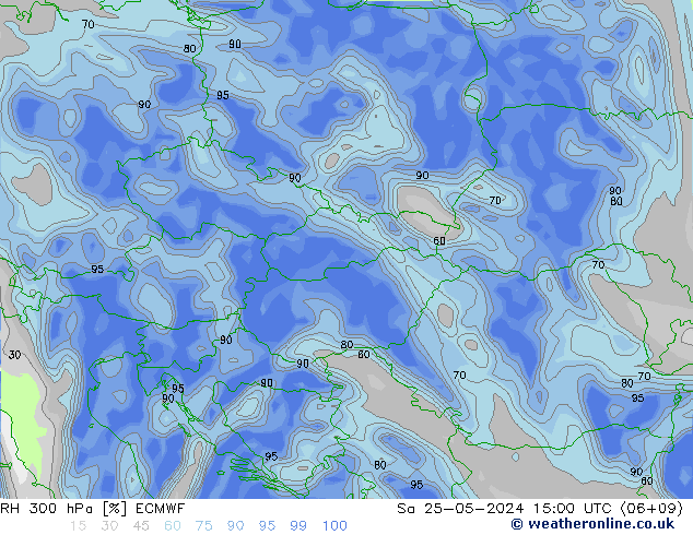 RH 300 hPa ECMWF Sa 25.05.2024 15 UTC