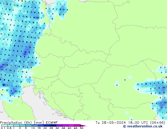 Precipitación (6h) ECMWF mar 28.05.2024 00 UTC