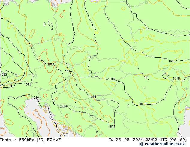 Theta-e 850hPa ECMWF mar 28.05.2024 03 UTC