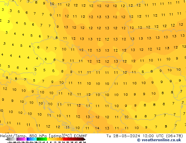 Z500/Yağmur (+YB)/Z850 ECMWF Sa 28.05.2024 12 UTC